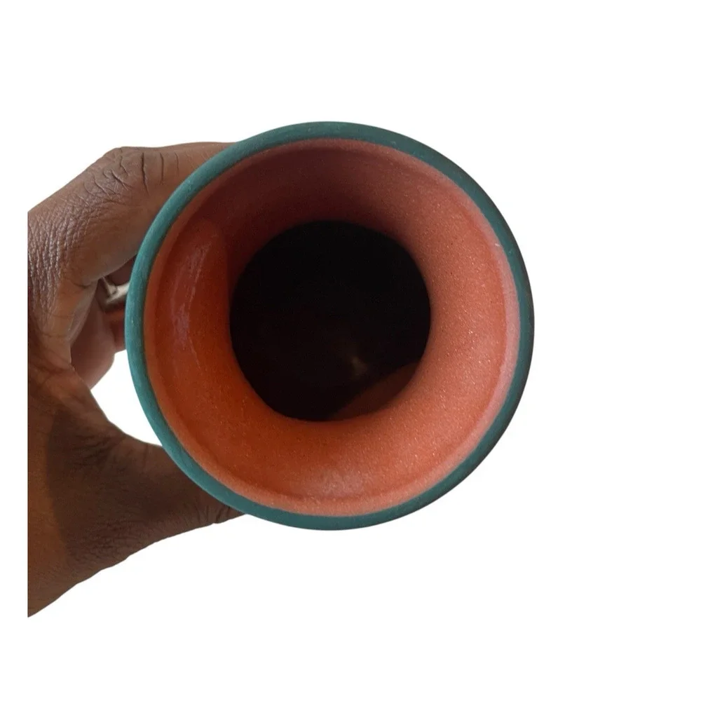 Native American Sioux Lakota Pottery Vase Teal Terracotta Hand Painted Matte